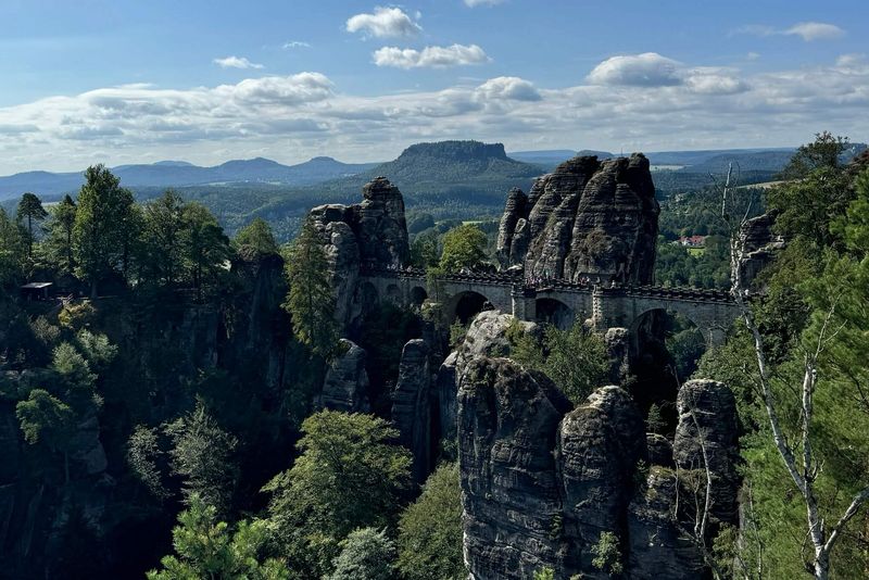 Riesiges Felsmassiv inmitten eines Waldes 